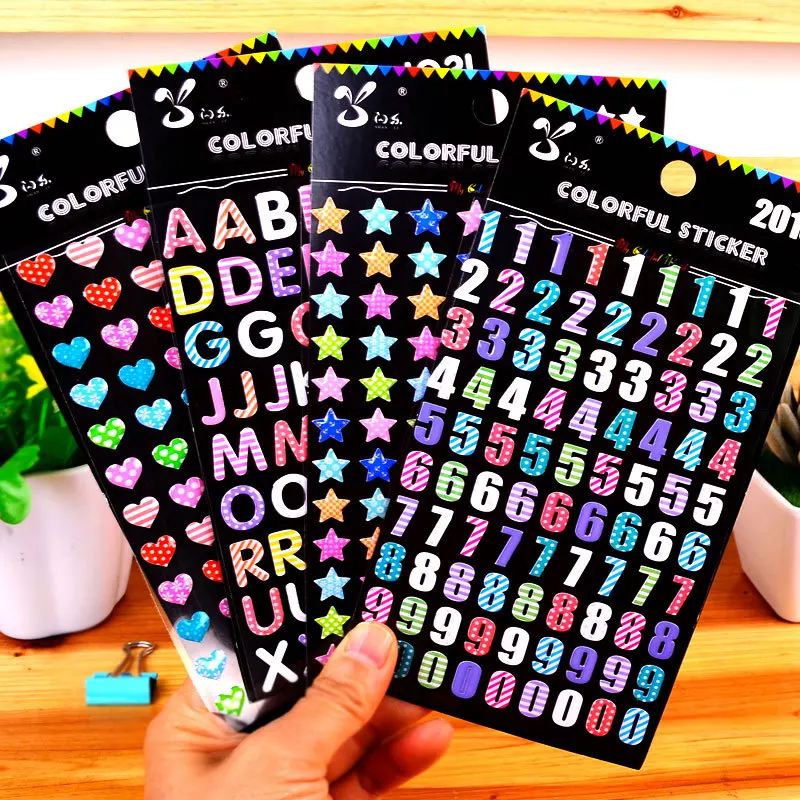 

4 pcs/Lot Colorful sticker PVC deco Star Heart Alphabet Number Adhesive stickers for diary phone Stationery School supplies 6302
