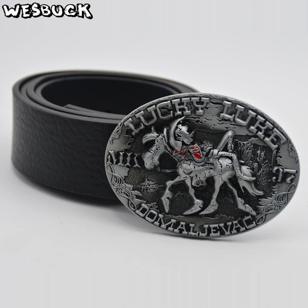 Wesbuck Brand Модные 3D lucky luke пряжка на ремешке Овальный серебристый металл классические мужские женские джинсы аксессуары пряжка с ПУ ремень