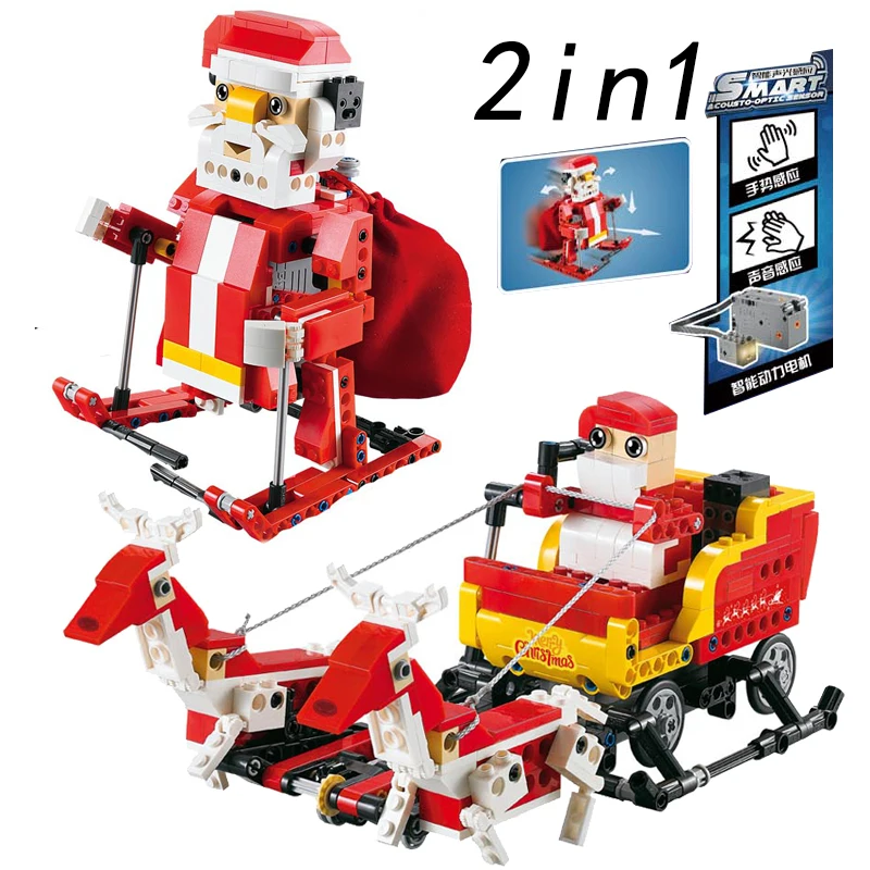 

2018 New 2in1 legoing Technic Movable Smart Sensors Santa Christmas Snowmobile Technical Building Blocks Brick Toys For Children