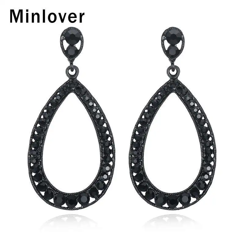 Minlover винтажные большие овальные серьги капли для женщин черные стразы длинные в