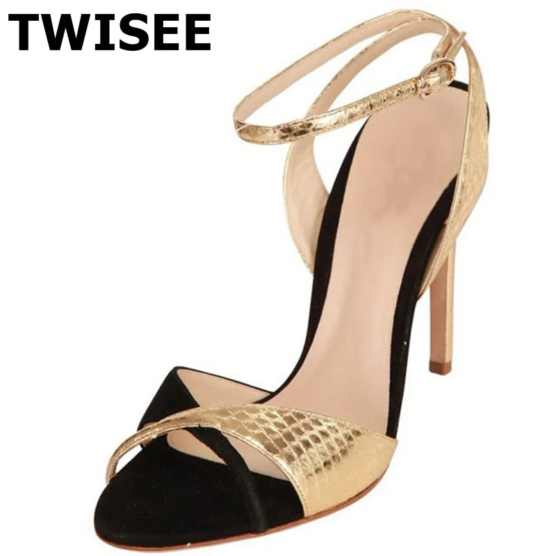 

Sandals zapatos mujer sapatos de salto alto new style fashion peep toe thin high heels 12 cm comfort buckle mixed colors