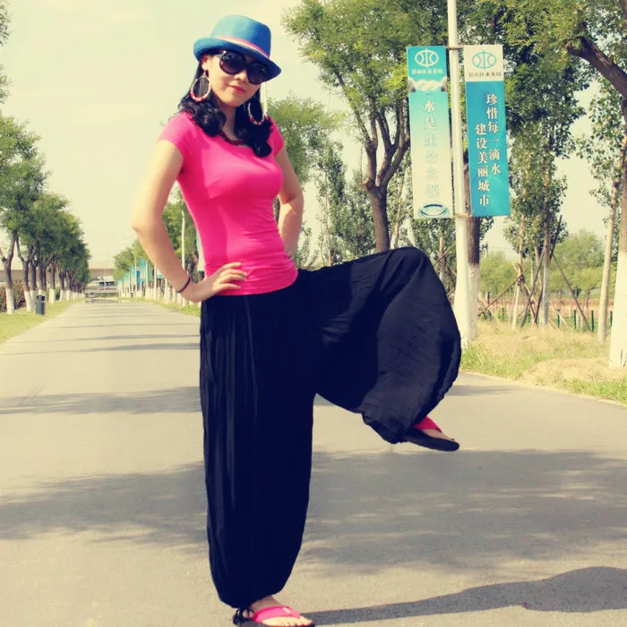 

Women Yoga Pant Indian linen Loose Wide Leg Bloomers Sweatpants Travel Festival Casual Fitness Workout Jogger Pant Activwear