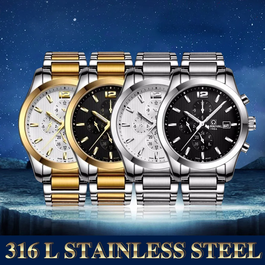 Carnival Authentic Watches Automatic Mechanical Watch Steel Belt Male