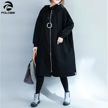 FOLOBE зима плюс бархат толстый черный плащ Женская ветровка с длинным рукавом Свободные Большие размеры женские пальто Модная одежда