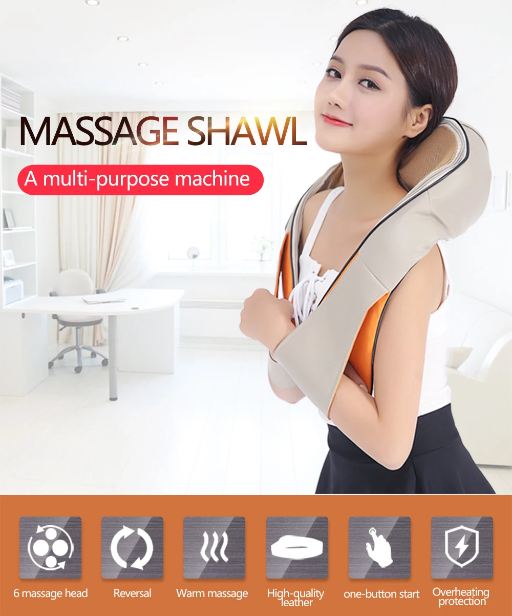 New Shiatsu Cervical Back and Neck Massager Shawl Electric Roller Heat Device China Home Car Body Massage Machine