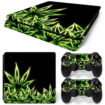 

for Green Weed Leaves Decals sticker for PS4 slim console and two controller skin covers #TN-P4Slim-0182