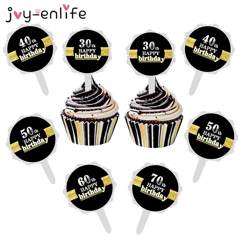 JOY ENLIFE 6 шт. 30th 40th 50th 60th 70th день рождения кексы торты для взрослых вечерние