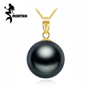 

MINTHA 18K Gold peandant black pearl Jewelry 9-12mm round tahitian Pearl bohemian pendants send s925 silver necklace for love