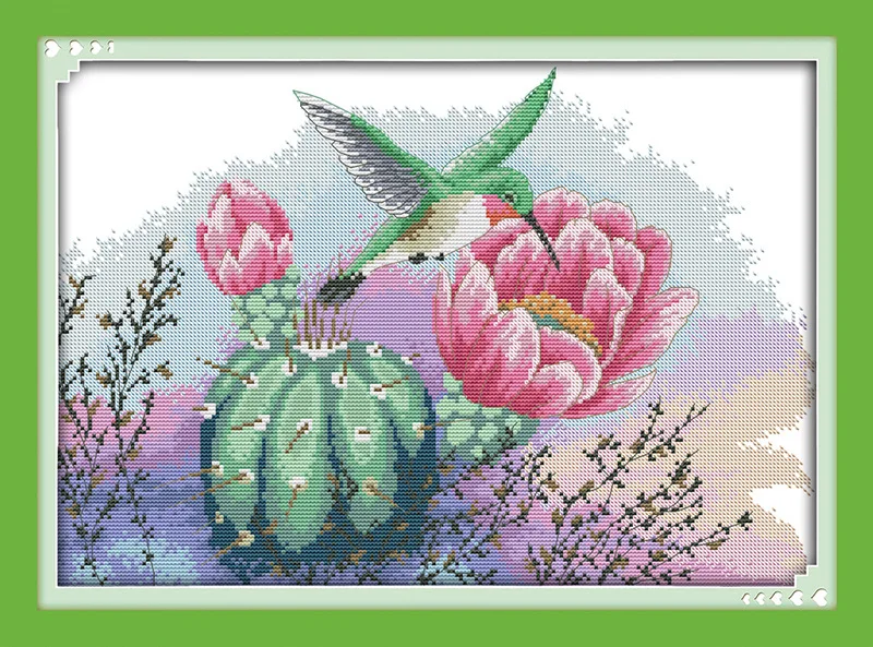 

Flowers and hummingbird Printed on Canvas DMC Counted Chinese Cross Stitch Kits printed Cross-stitch set Embroidery Needlework