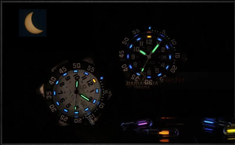 Топ бренд класса люкс Тритий Светящиеся кварцевые часы для мужчин водонепроницаемые спортивные мужские часы полностью стальные часы тритий светильник uhren damen saat