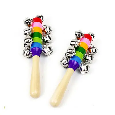 

Baby Kid Rainbow Pram Crib Handle Wooden Bell Stick Shaker Rattle Toy baby Rattle toy
