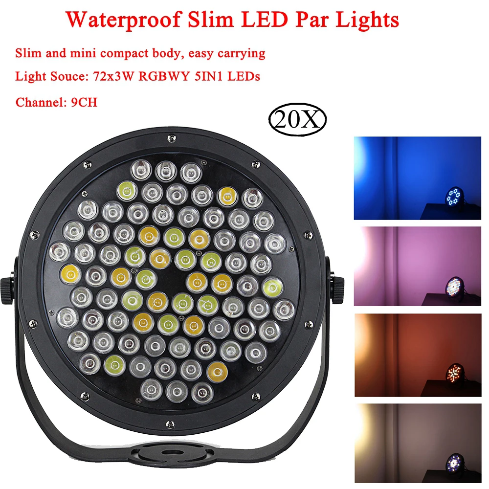 

20Pcs/Lot LED Flat Waterproof Par Light 78x3W RGBWY Color Lighting Strobe DMX For Atmosphere of Disco DJ Music Party Club Dance