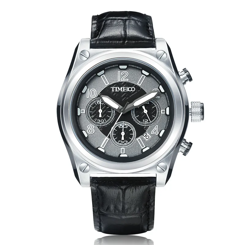 TIME100 мужские часы Многофункциональные Спортивные часы повседневные Кварцевые Часы Кожаный Ремешок Хронограф Военные Наручные Часы Мужчины - Цвет: Steel