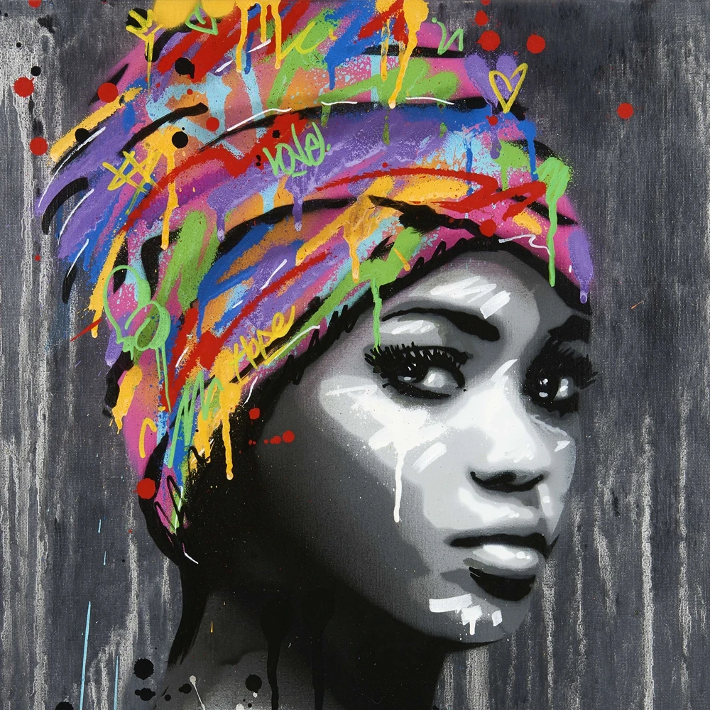 Graffiti African Girl Poster Canvas Art Prints, Watercolor African Woman Portrait Art Painting Wall Pictures Home Room Decor