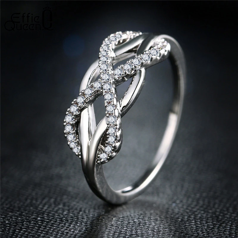 

Effie Queen Cubic Zirconia Crystal Infinite Rings For Women Fashion Design Statement Rose Gold Color Ring Wedding Jewelry DLR11
