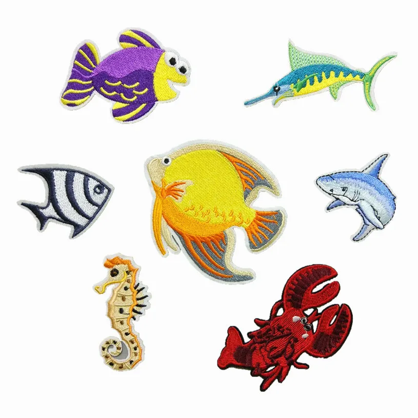 

1PCS Fish Animal Shark Fabric parches Embroidered Iron On Patches For Clothing DIY Decoration Clothes Stickers Applique Badge