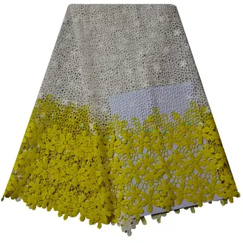 

2016 Latest Guipure Lace Fabric Yellow/White Printing Embroidery Nigerian Wedding African Lace Cord Fabric Free Shipping030303B