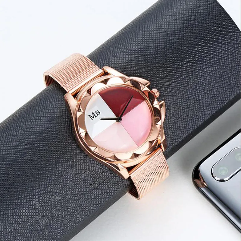 

Simple Fashion Ladies Watch Metal Rose Gold Wristband Quartz Watch Featured Dial Clock Reloj Mujer Saat Relogio Zegarek Damski