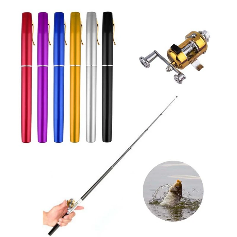 

New Portable Pocket Telescopic Mini Fishing Pole Pen Shape Folded Reel Wheel Combination Set With Fishing Rod2