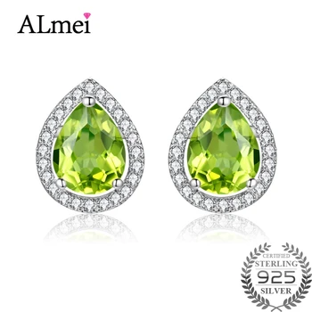 

Almei 1.7CT Elegant Water Drop Shaped Green Peridot Crystal Bridal Stud Earrings Luxury Wedding Jewerly for Brides CR004