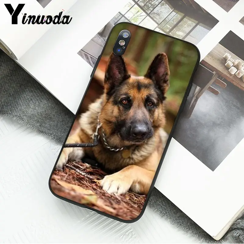 Yinuoda немецкая овчарка Собака Мягкий силиконовый черный чехол для iPhone X XS MAX 6 6S 7 7plus 8 8Plus 5 5S XR