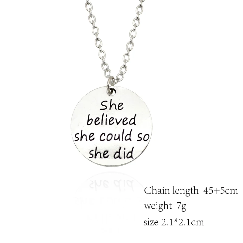 Резные &quotShe Believed She Could So Did&quot очарование Подвески Ожерелья для мужчин Для женщин