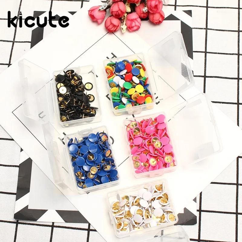 

Kicute 100pcs Multicolor Metal Push Pins Paper Map Cork Board Capped Headed Fixing Thumb Tacks Pin for Office School Supplies