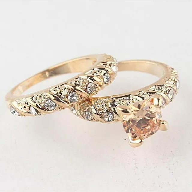 1set His Her Copper Alloy Golden Engagement Ring Wedding Set 1set His Her Copper Alloy Golden Engagement Ring Wedding Set Men Women