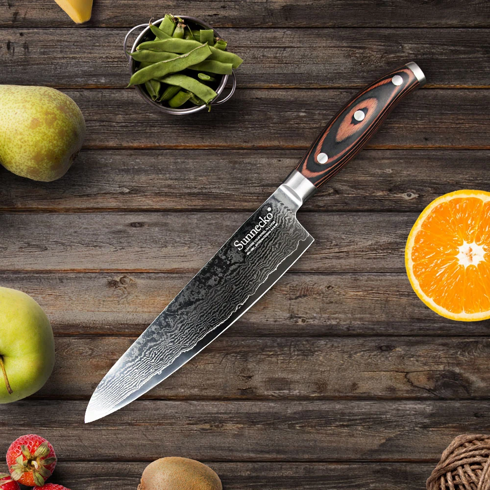 

SUNNECKO 8" Chef Knife 73 Layers Damascus Steel Sharp Blade Japanese VG10 Core Kitchen Knives Pakka Wood Handle Meat Cutter Tool
