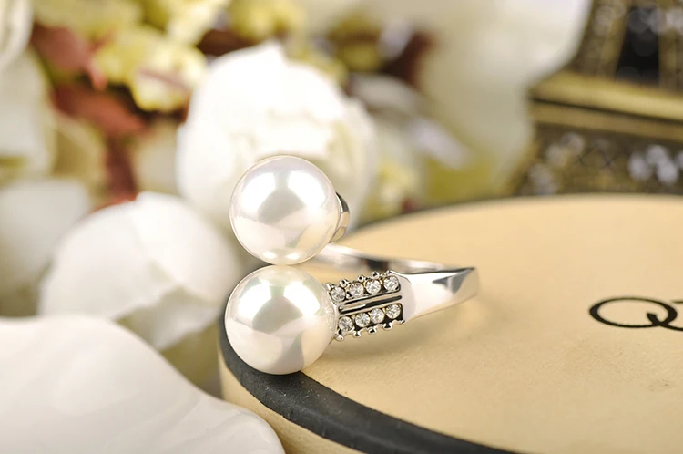 AENINE Модные кольца с двойным искусственным жемчугом, с проложенным австрийским кристаллом, экологическое микро-вставленное ювелирное изделие R150800227P