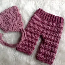 Милый детский вязаный чепчик ручной работы, штаны в полоску для новорожденных, фотосъемка, вязаная шапочка для новорожденного и полосатые штаны, комплект