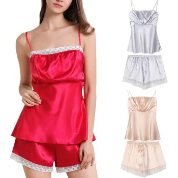 

Hawcoar Summer New Fashion Womens Sexy Sling Lace Sleepwear Sleeveless Shorts Nightwear Sets Wholesale Free Ship pajama set Z4