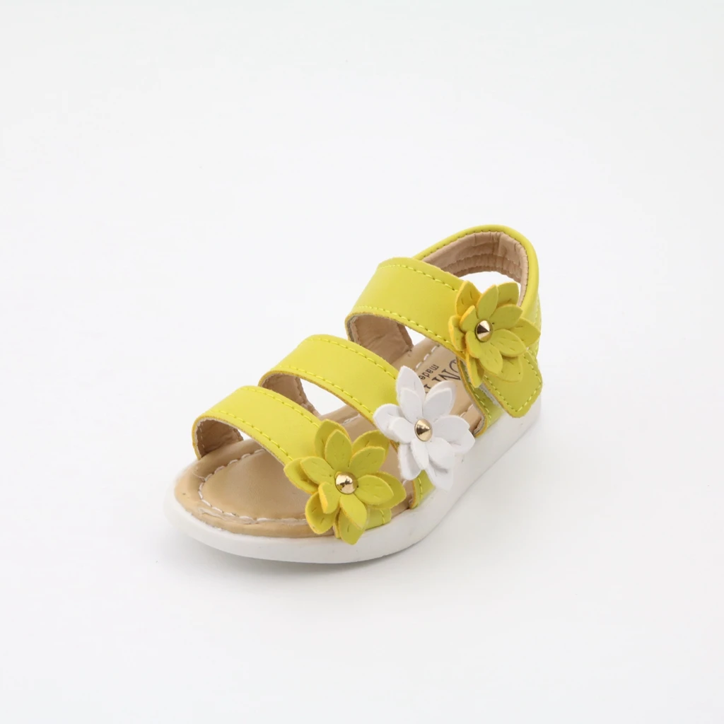 JUSTSL девушка сандалии Лето Новые детские сандалии три цветка римская обувь для принцессы сандалии - Цвет: Цвет: желтый