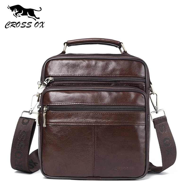 

CROSS OX Mens Genuine Leather Handbag Shoulder Bag Oil Wax Cow Leather Bag Vintage Casual Style Flap Bags SL422M