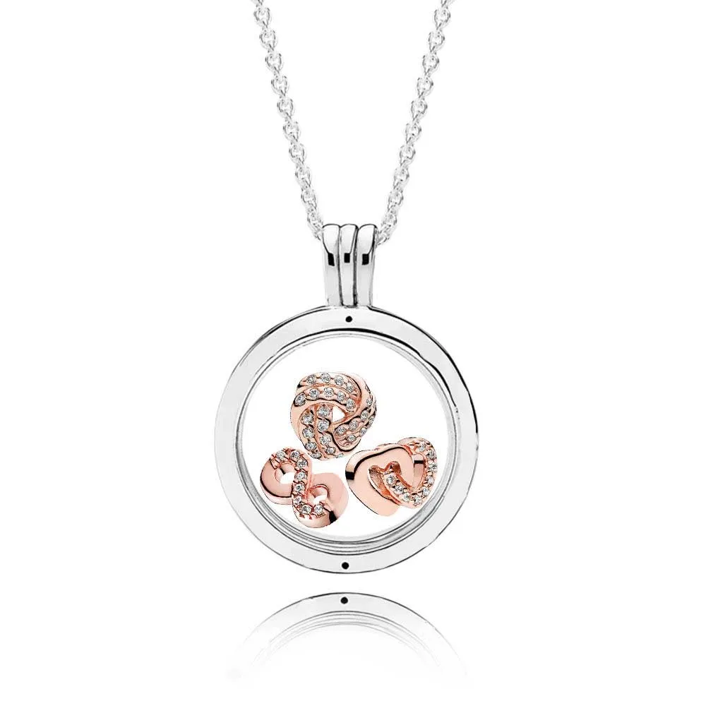 

100% 925 Sterling Silver ROSE INFINITE LOVE FLOATING LOCKET GIFT SET fit charm original Necklace jewelry A set of prices