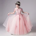 화려한 여자 어깨없는 레이스 웨딩 드레스 여자를위한 첫 번째 친교 가운 구슬 appliques 파티 tulle 공주 생일 드레스-에서드레스부터 엄마와 아이 의