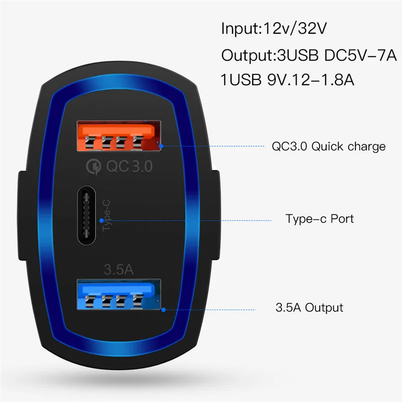 سريع تهمة 3.0 شاحن سيارة 5 V 3.4 USB الهاتف محول للشحن PD نوع C سريع شاحن سيارة-شاحن آيفون Xiaomi هواوي