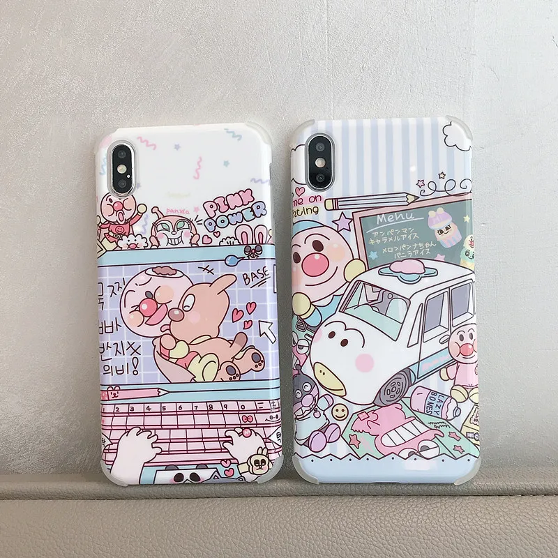 

Funny Anpanman Pattern Cases for iPhone 7 plus 8 6 6s X XS max XR Silicone IMD TPU+PC Hard Back Cover Capa