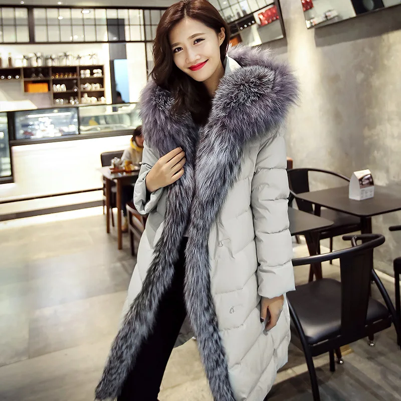 New Fashion Women Winter Coat Big Real Raccoon Fur Hooded