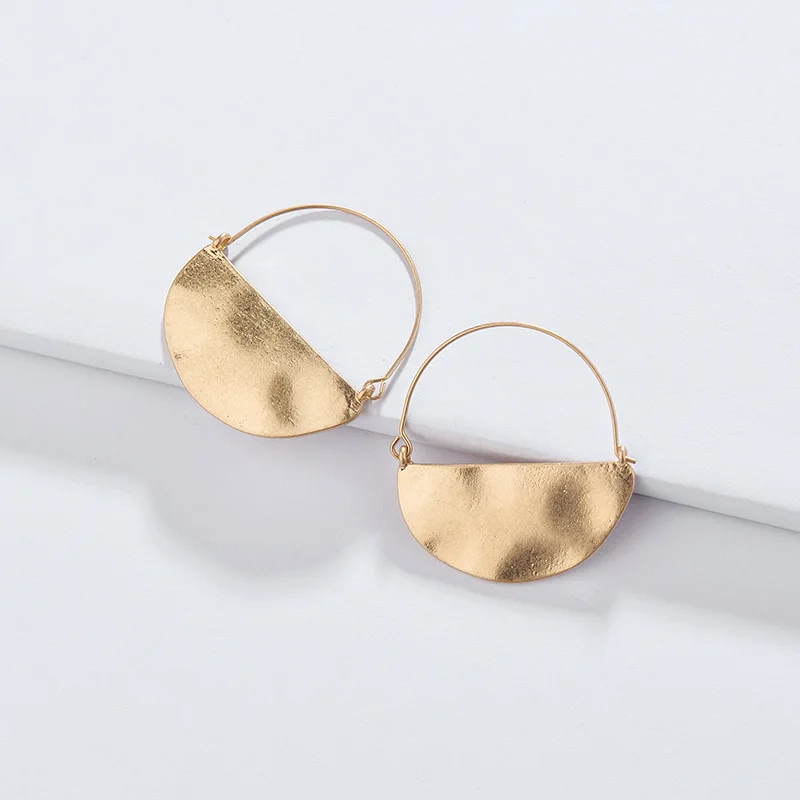 

ZWPON 2018 New Large Gold Hammered Semicircle Hoop Earrings for Women Statement Earrings Jewelry Wholesale