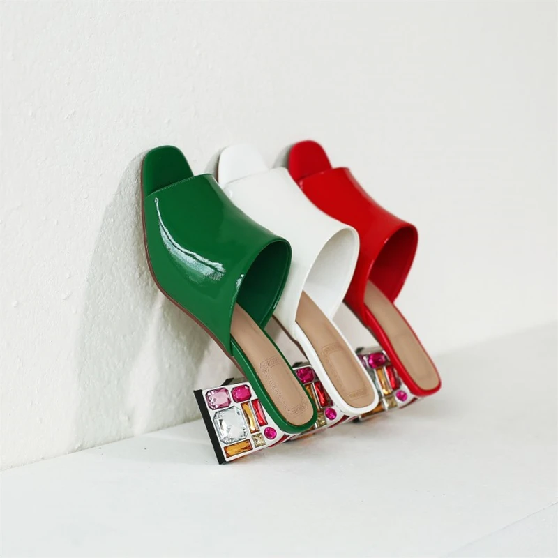 MSSTOR Peep Toe Women Slippers Summer Plus Size Red Fashion Crystal Sexy Elegant Women Luxury Shoes Square Heel Shoes Woman 2019 MSSTOR Peep Toe Women Slippers Summer Plus Size Red Fashion Crystal Sexy Elegant Women Luxury Shoes Square Heel Shoes Woman 2019