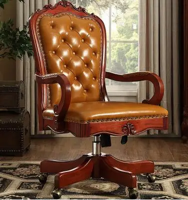 Винтажный резная однотонная фотостул. Кресло босса. Кожаный офисный стул ..|leather