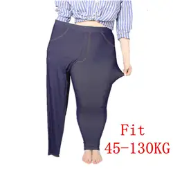 Плюс Размеры Для женщин леггинсы 5XL искусственная джинсы Джеггинсы Леггинсы большой Темно-синие стрейч узкие брюки-карандаш брюки 2019