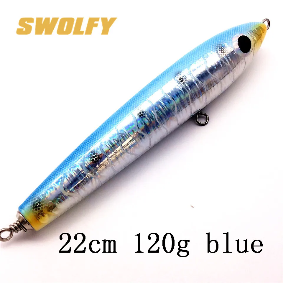 Swolfy, 1 шт., деревянная приманка, 20 см, 90 г, 22 см, 120 г, Троллинг, приманка, зеленый, темно-морской, карандаш, лодка, рыболовная искусственная приманка, океан - Цвет: 91504-22cm bule 1pc