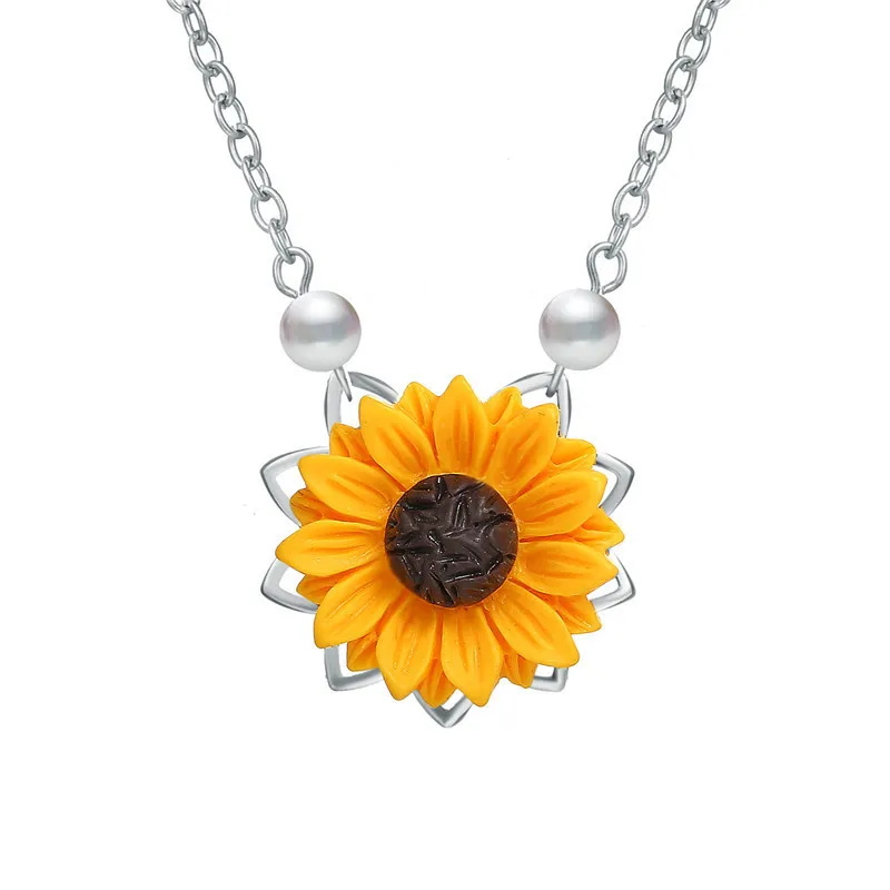 

Fashion Imitation Pearl Sun Flower Necklace Pendant For Women Accessories Sunflower Choker Necklaces Wedding Party Jewelry
