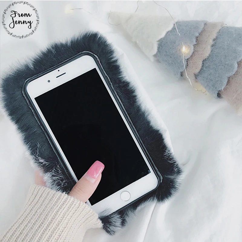 Зимняя кроличья меховая сумка для телефона для iphone 6 7 7 plus 6s+ 6 plus 4,7 5,5 дюймов пушистый fundas для iphone 8 8 plus X чехлы