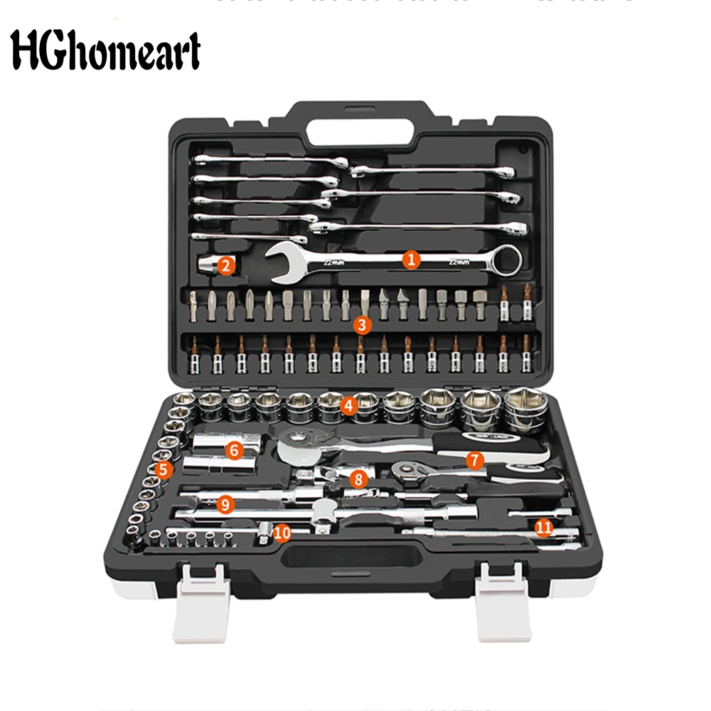 Car Repair Tool Box Set Mechanics Tool Set Hand Tool Set Includes Wrench and Ratchet Set Great for The Home Garage or Car