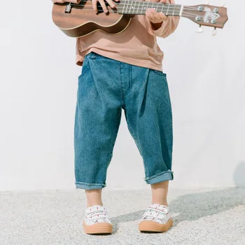 

Trousers Girls Jeans Spring New Children Casual Loose Pants Toddler Korean Jeans Baby Ankle-length Pants Dark Blue Boys Jeans