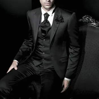 

Two Buttons Black Groom Tuxedos costume homme 2017 best Man Suits Wedding Mens suits Groomsmen Prom men Suit (Jacket+Pants+Vest)