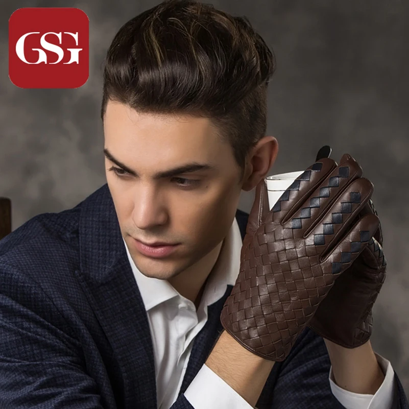 Buy Winter 2016 Men Genuine Leather Gloves Short Knitting Gloves for Man Luxury